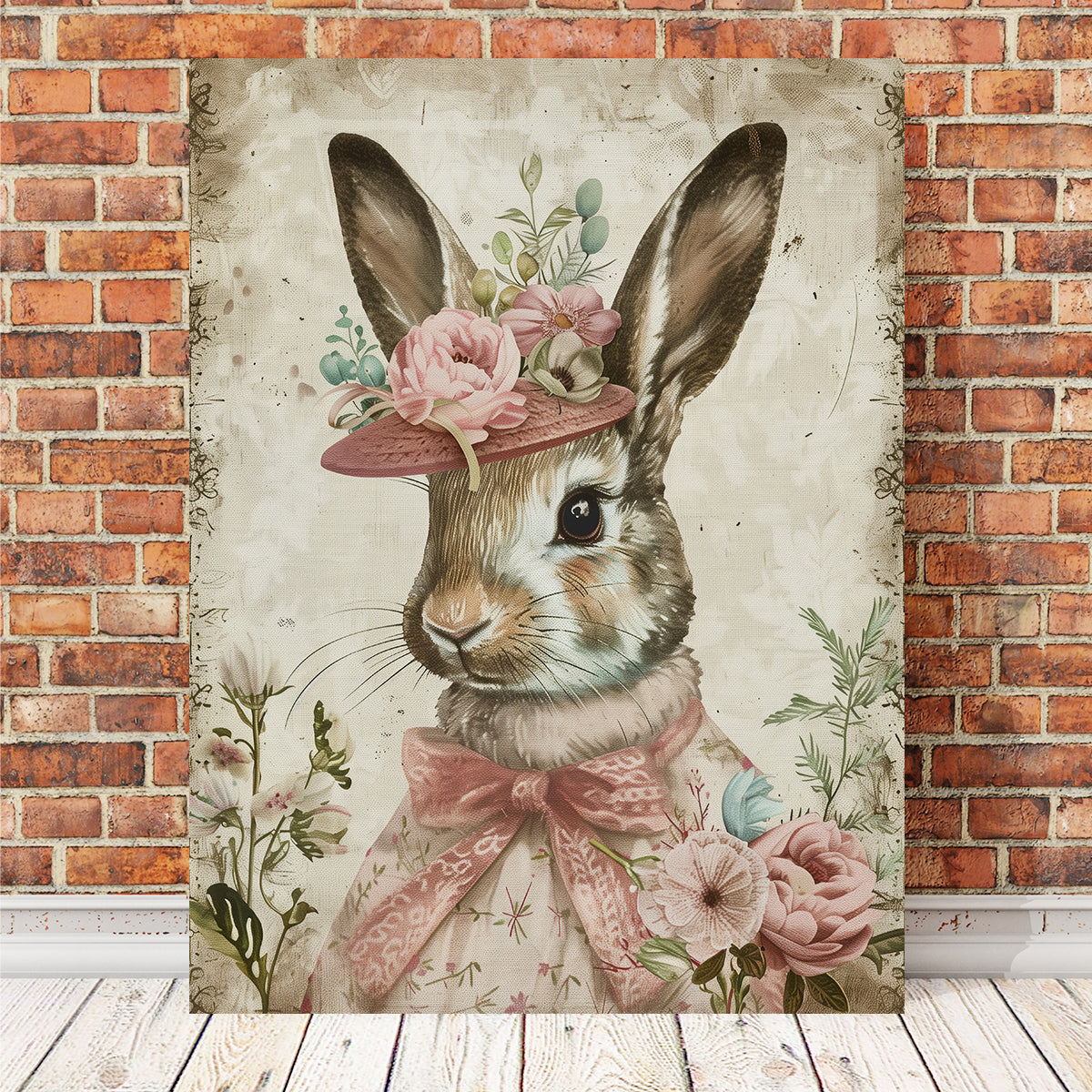 Adorable Rabbit Wearing Floral Hat Wall Art for Stunning Home Decor