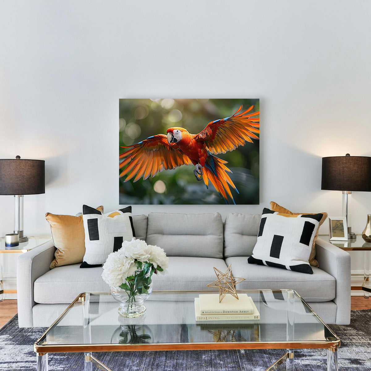 Stunning Scarlet Macaw in Flight Wall Art for Home Decor