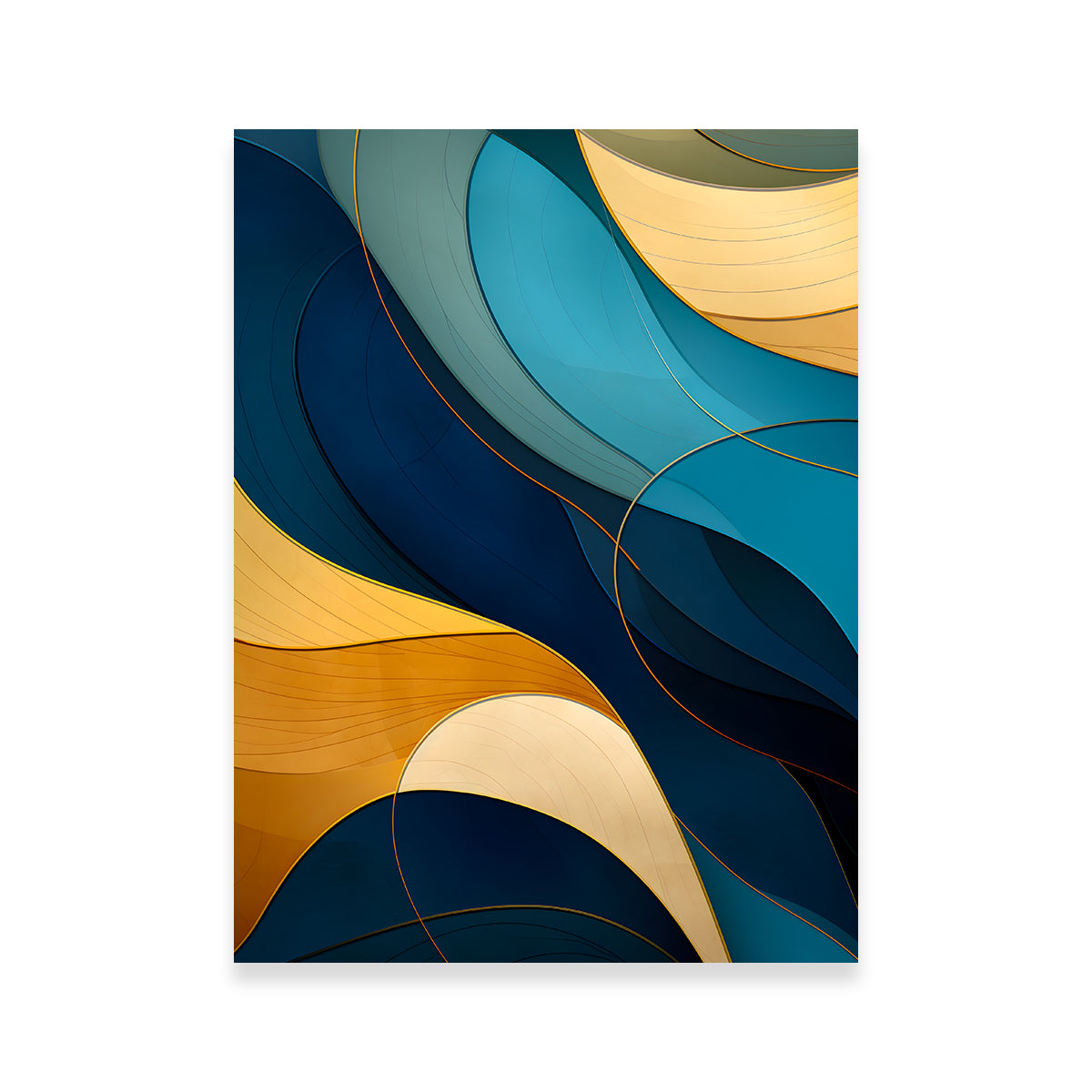 Abstract Blue Gold Waves 42 Wall Art - Stunning Sustainable Canvas Print