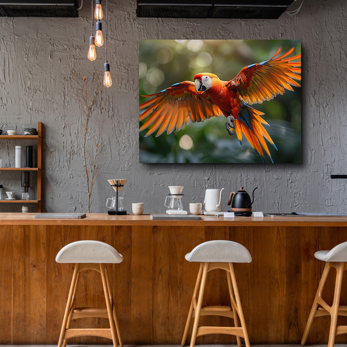 Stunning Scarlet Macaw in Flight Wall Art for Home Decor