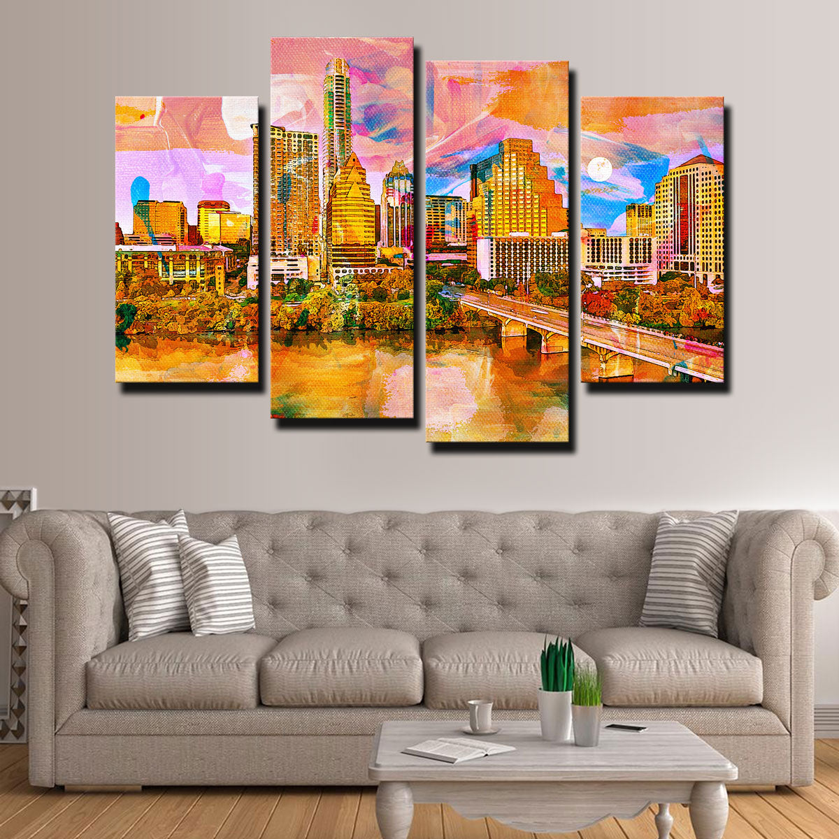 Stunning Abstract Moon Over Austin Wall Art for Home Decor