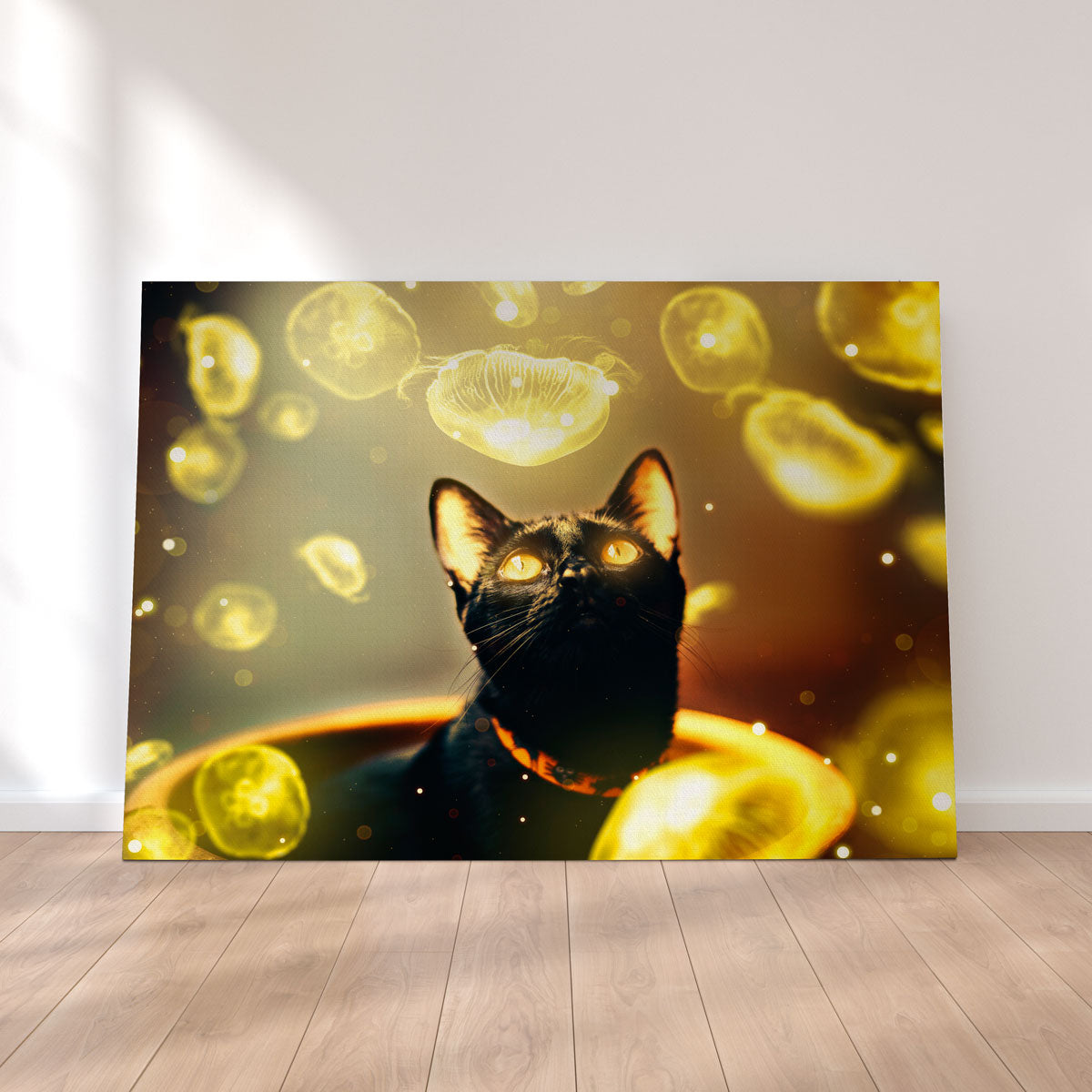 Stunning Black Cat With Jellyfish Wall Art by Manuel Luces