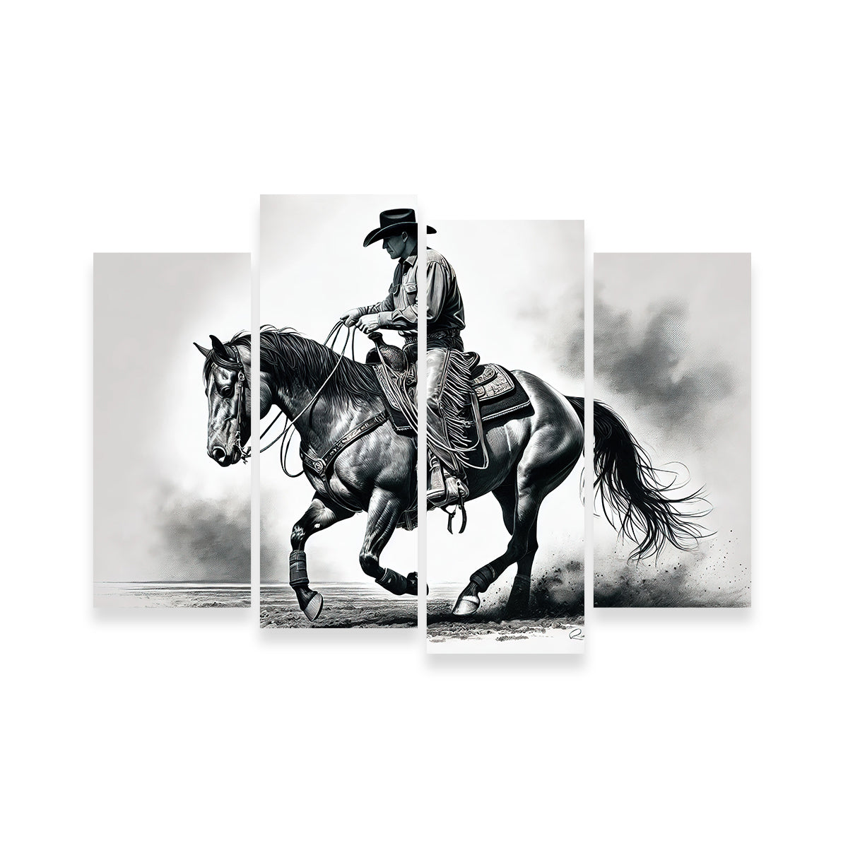 Stunning Grayscale Horse and Cowboy Wall Art for Rustic Decor