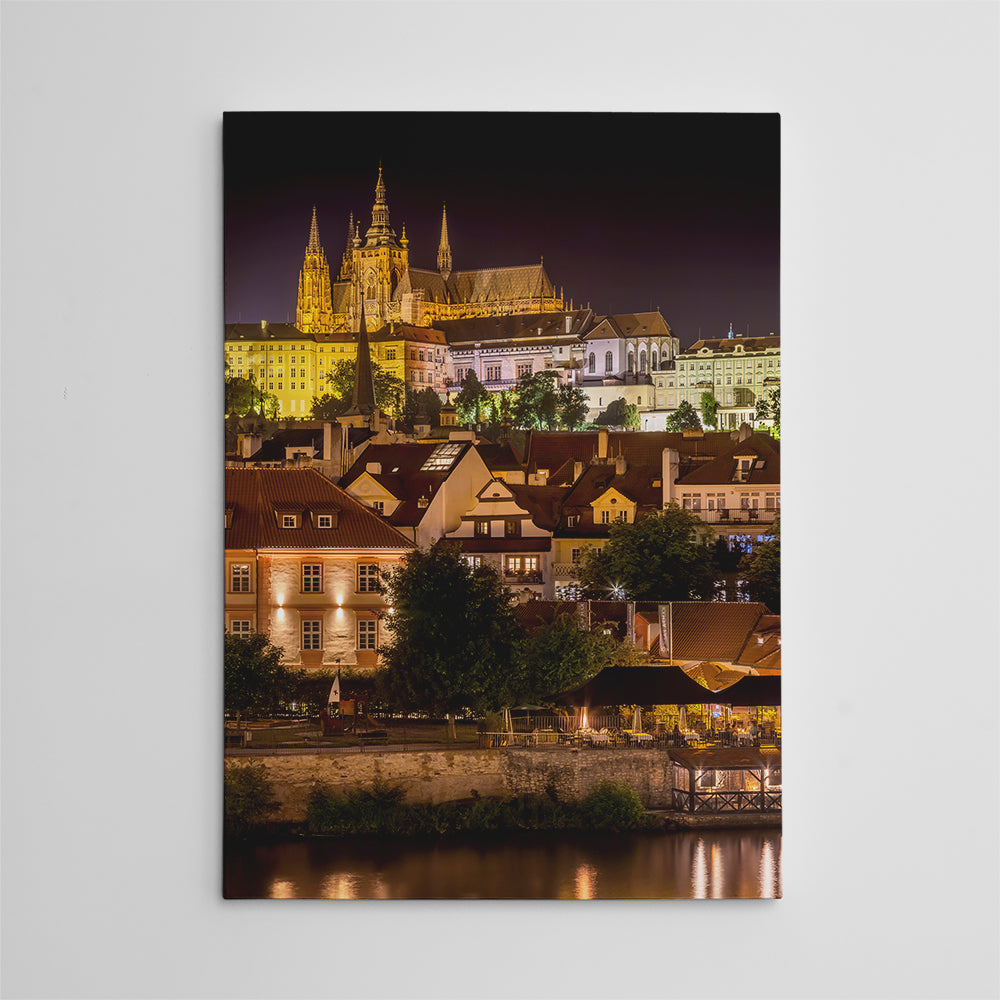 Stunning Prague Castle and St. Vitus Cathedral by Night Wall Art for Home Decor