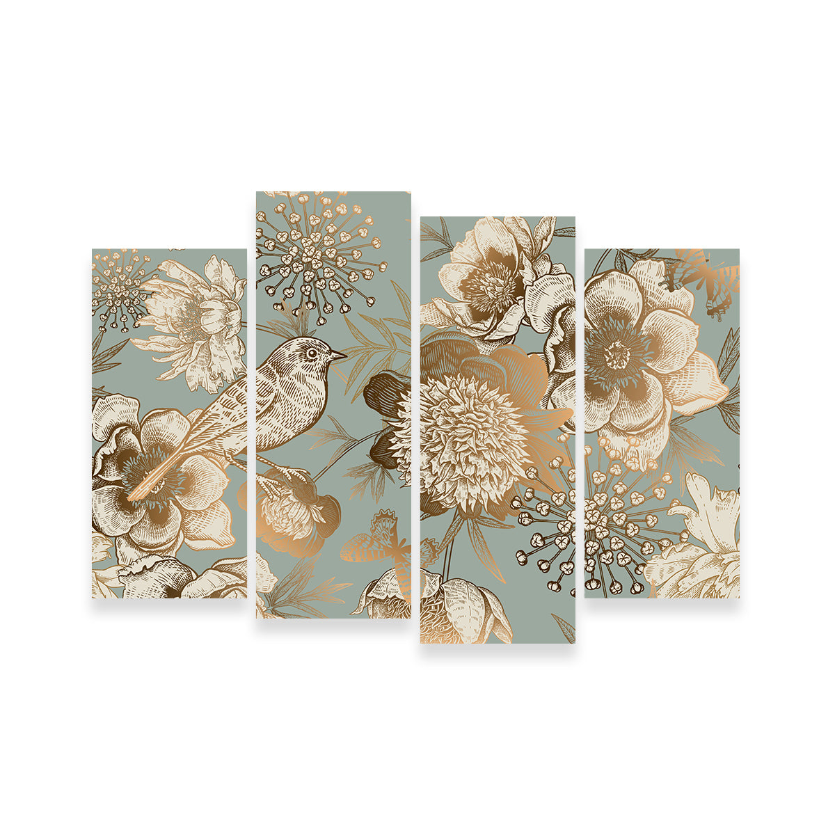 Exquisite Golden Flowers Pattern Wall Art for Stunning Home Decor