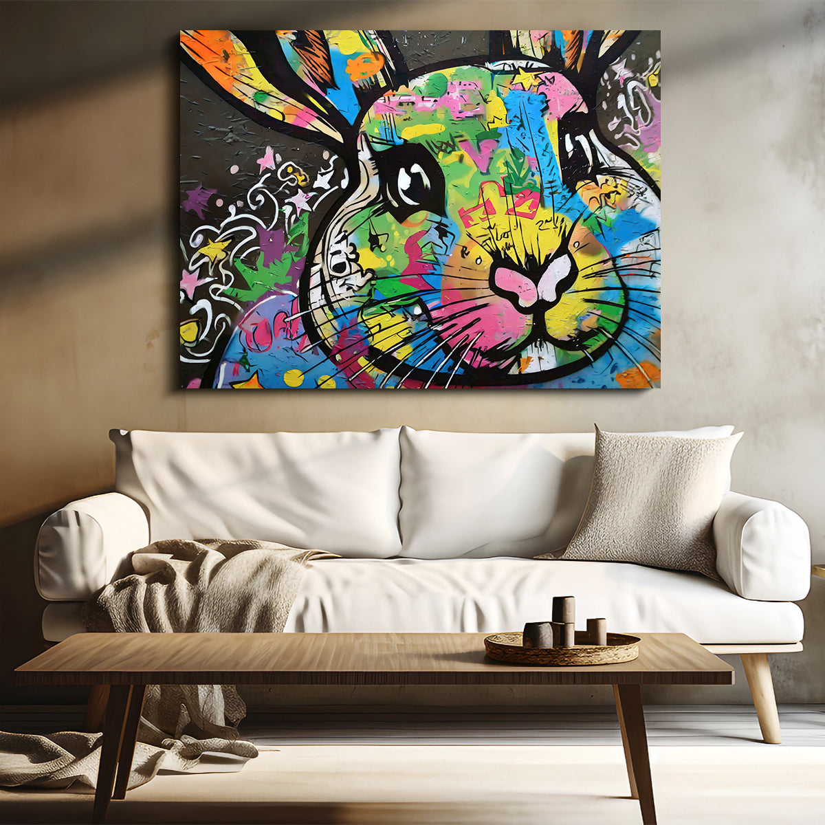 Eye - catching Rabbit Graffiti Wall Art by Stephen Chambers