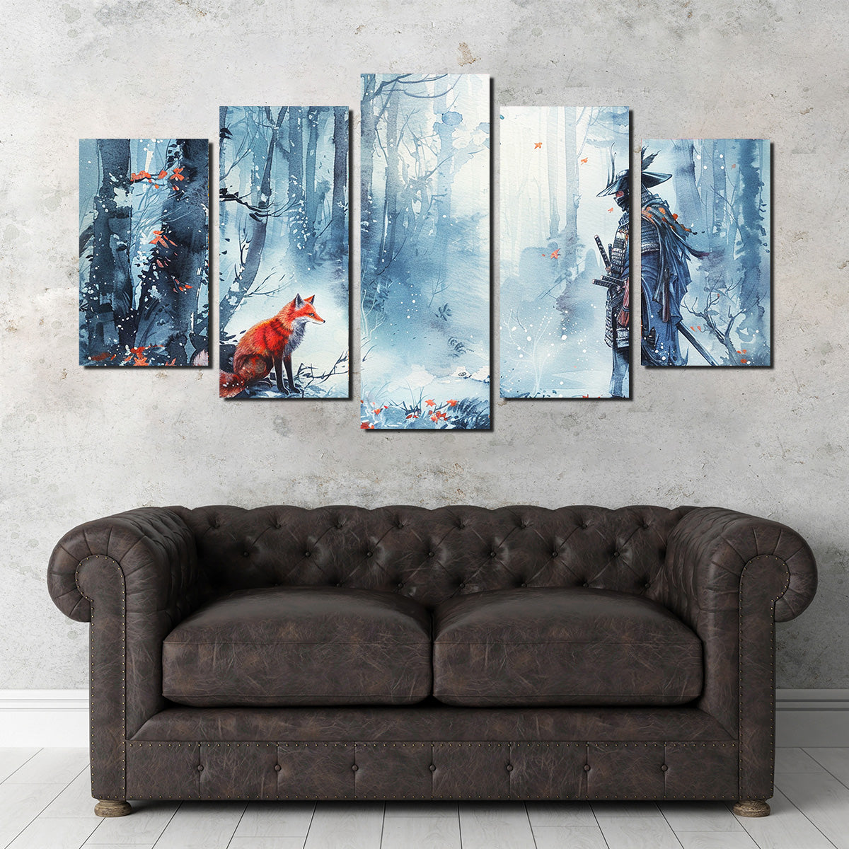 Authentic Japanese Samurai and Stunning Red Fox Wall Art Decor