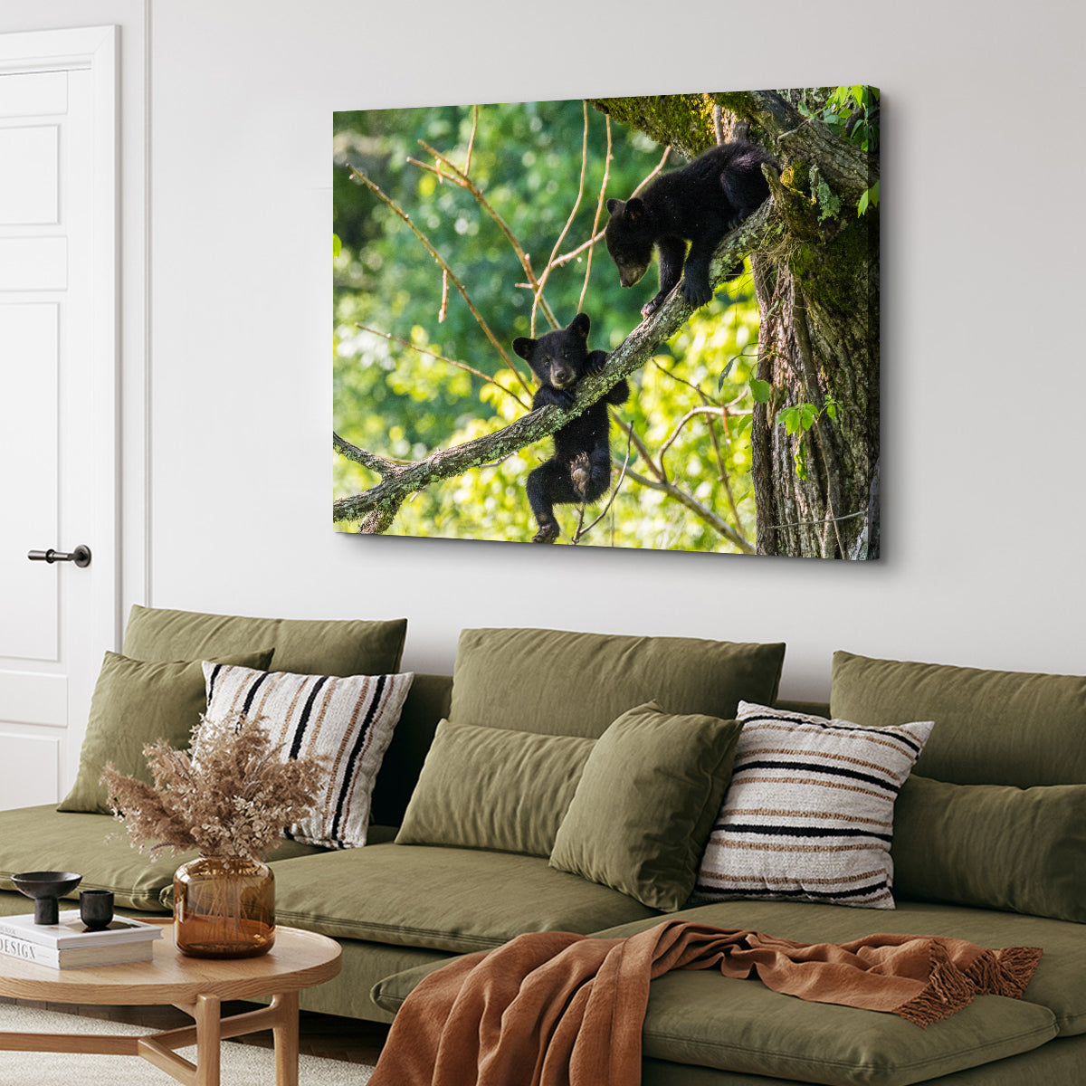 Adorable Black Bear Cubs Playing Wall Art - Perfect for Home Decor