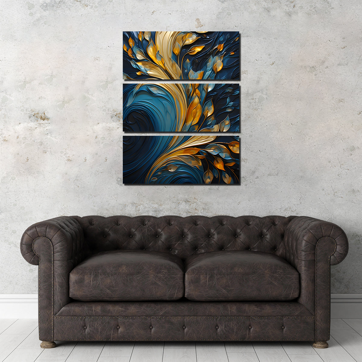 Abstract Blue Gold Waves 26 Wall Art - Premium Sustainable Canvas Print