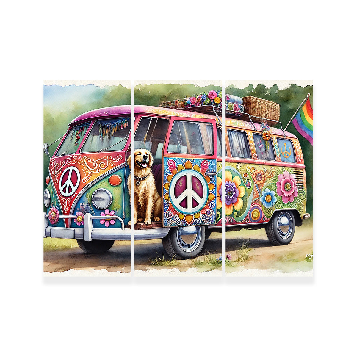 Charming Hippie Van with a Dog Wall Art for a Unique Home Decor