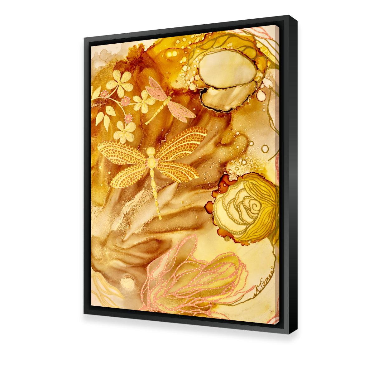 Stunning Golden Dragonflies Wall Art by Amy Tieman