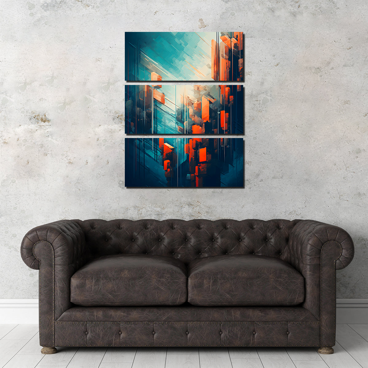 Stunning Abstract Blue Orange Shapes Wall Art for Home Decor