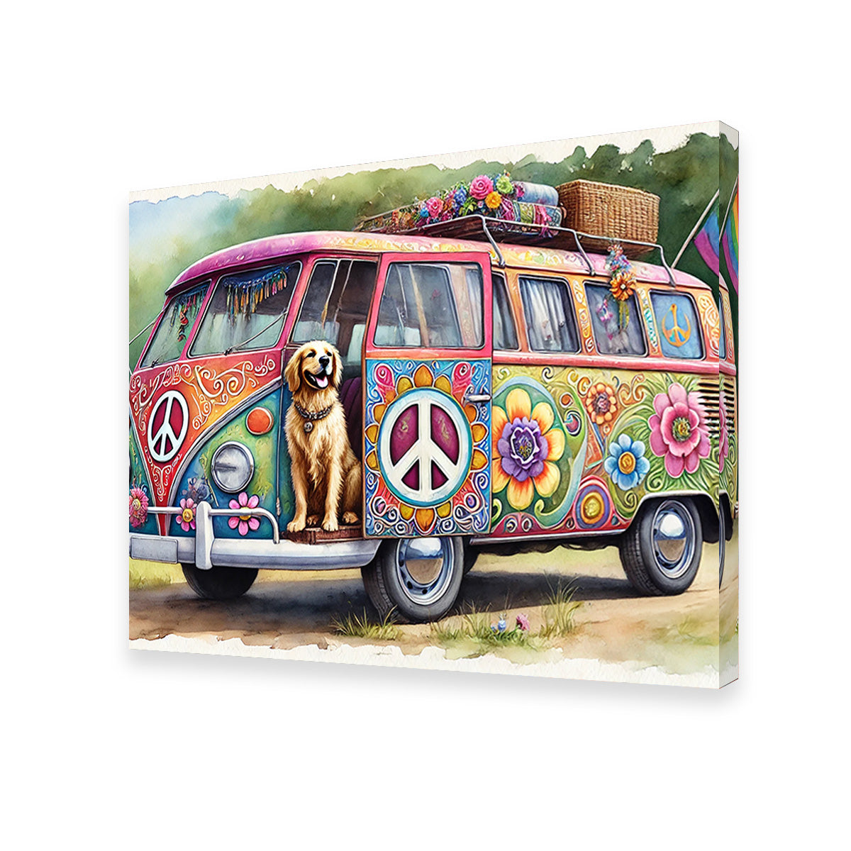 Charming Hippie Van with a Dog Wall Art for a Unique Home Decor