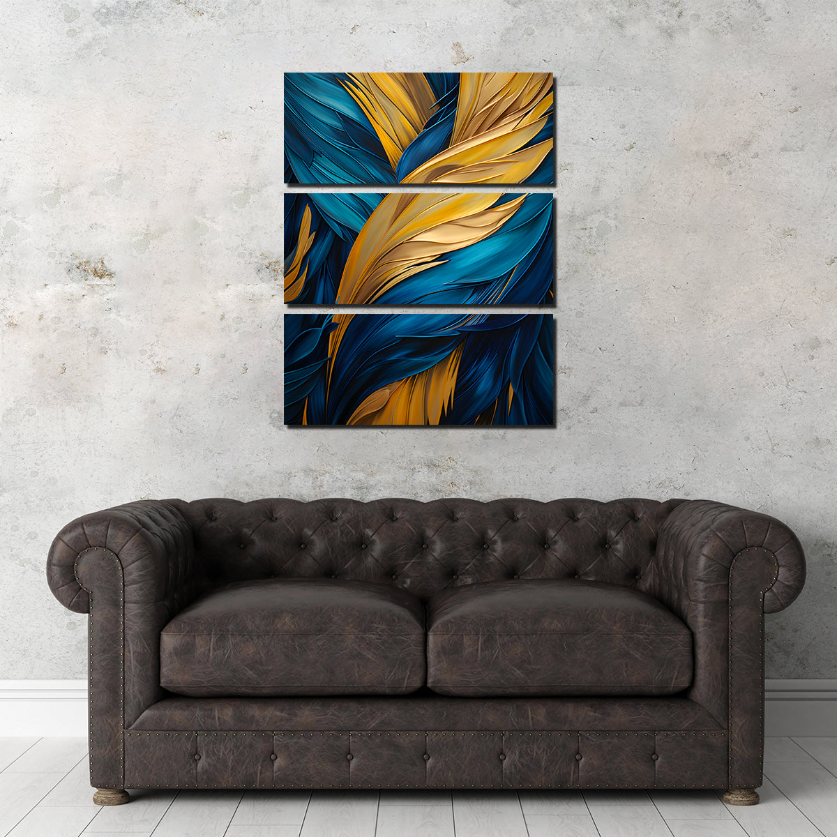 Stunning Abstract - Blue Gold Feather 4 Wall Art for Your Home Decor