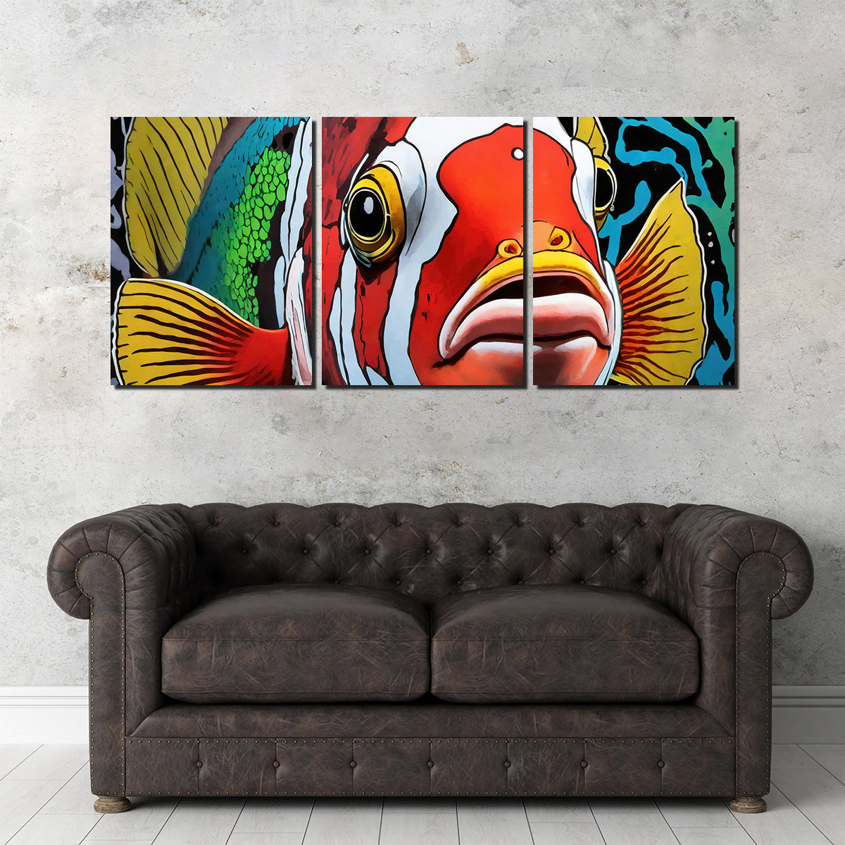 Vibrant Clown Fish Graffiti Wall Art by Stephen Chambers