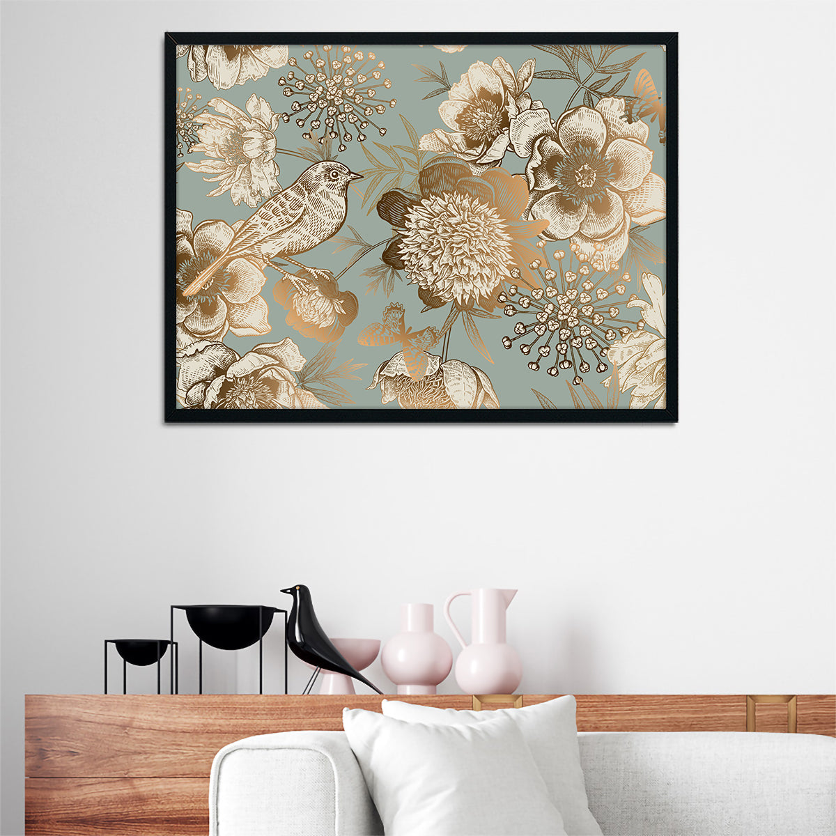 Exquisite Golden Flowers Pattern Wall Art for Stunning Home Decor
