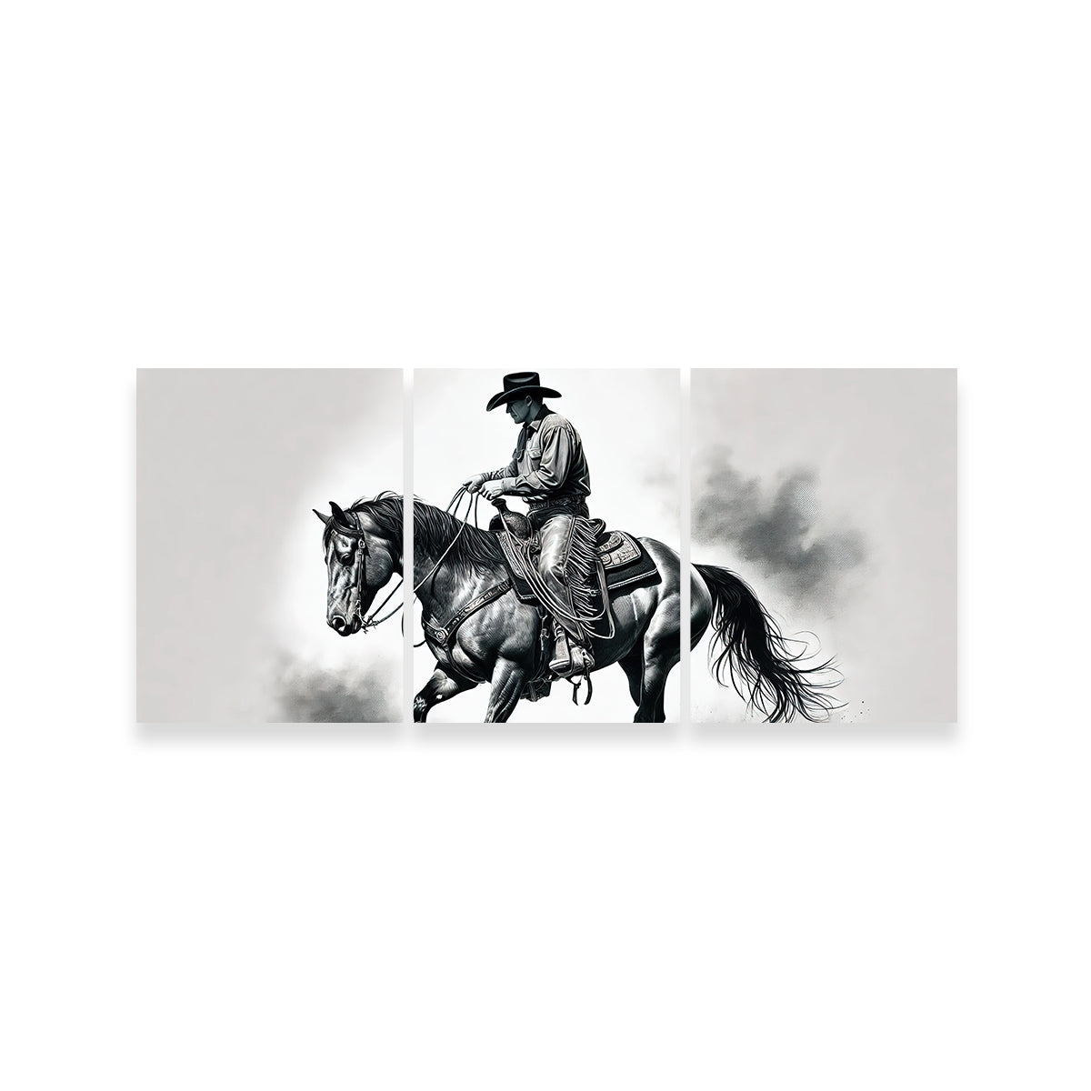 Stunning Grayscale Horse and Cowboy Wall Art for Rustic Decor