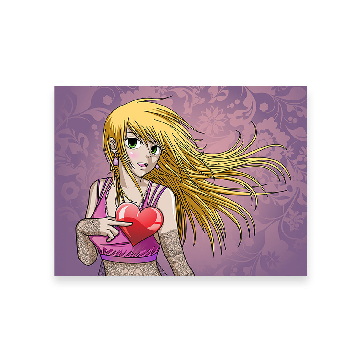 Charming Girl Holding Heart Wall Art