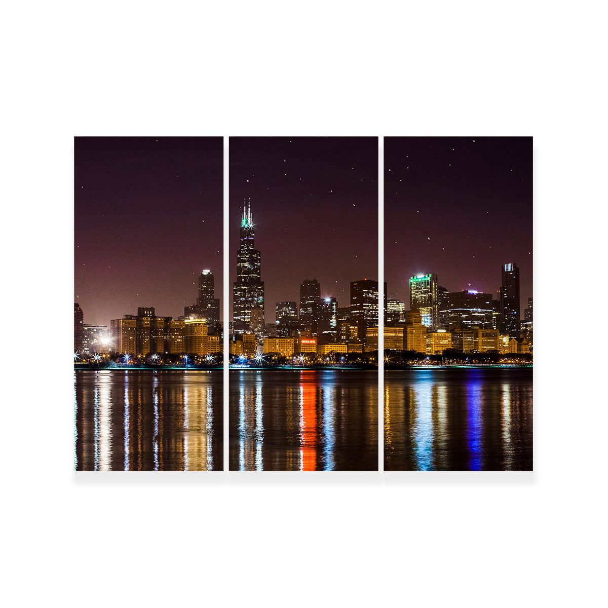 Stunning Chicago Skyline at Night Wall Art for Home Decor