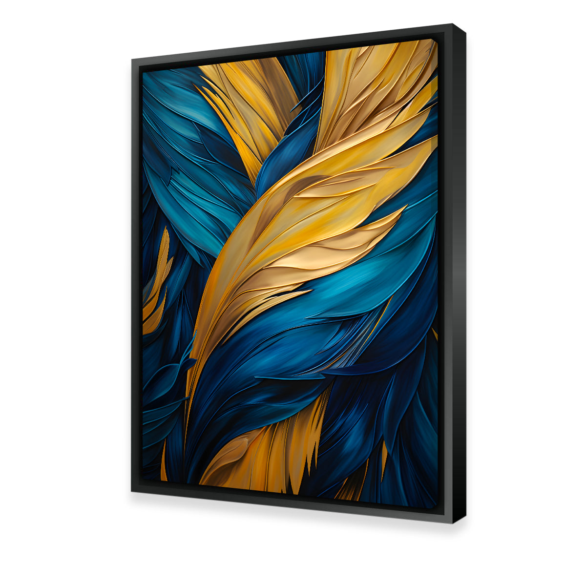 Stunning Abstract - Blue Gold Feather 4 Wall Art for Your Home Decor