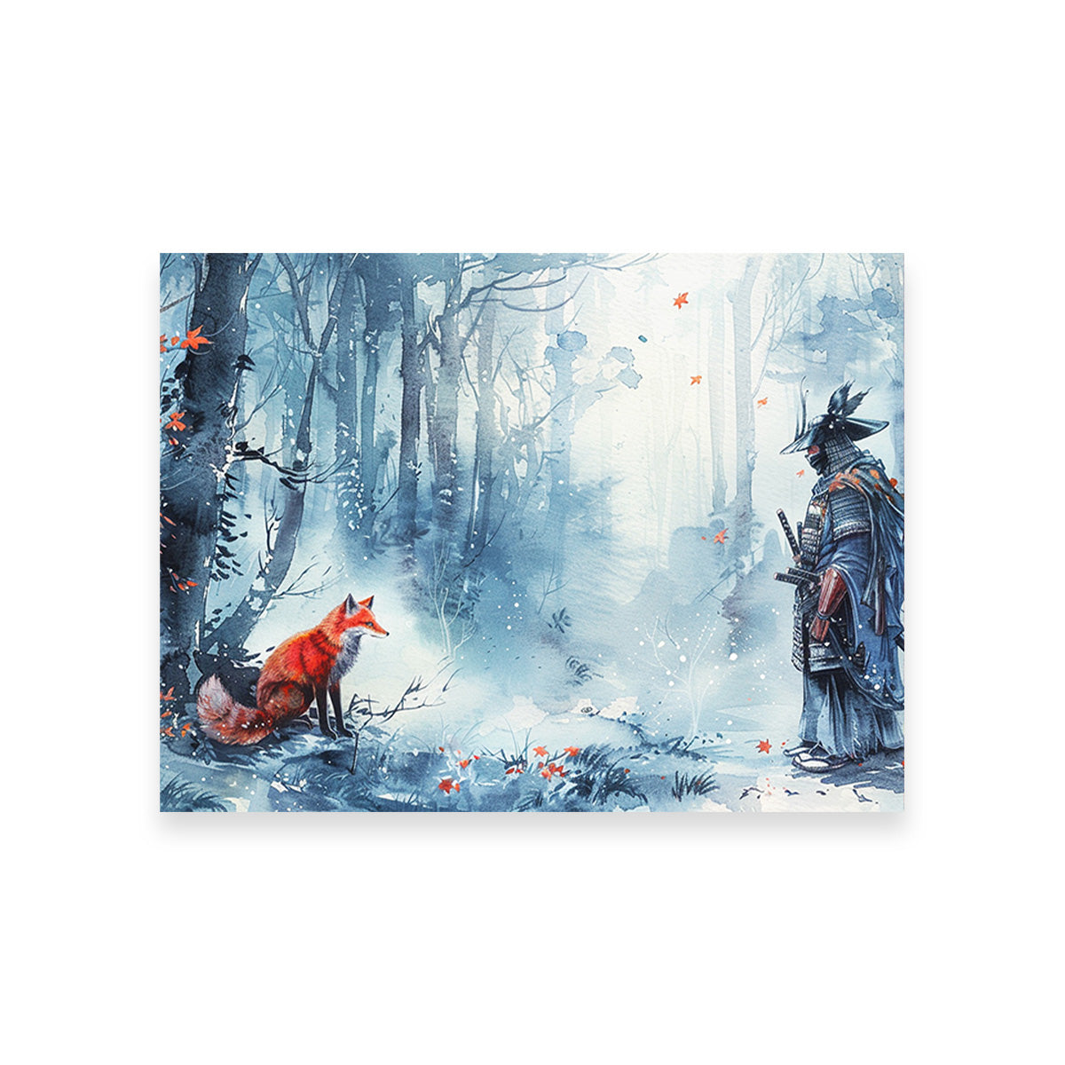 Authentic Japanese Samurai and Stunning Red Fox Wall Art Decor