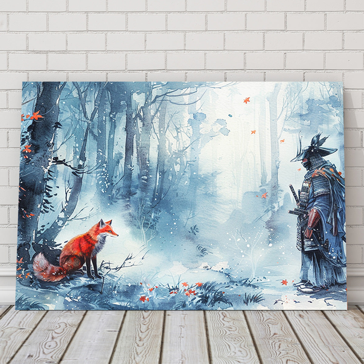 Authentic Japanese Samurai and Stunning Red Fox Wall Art Decor
