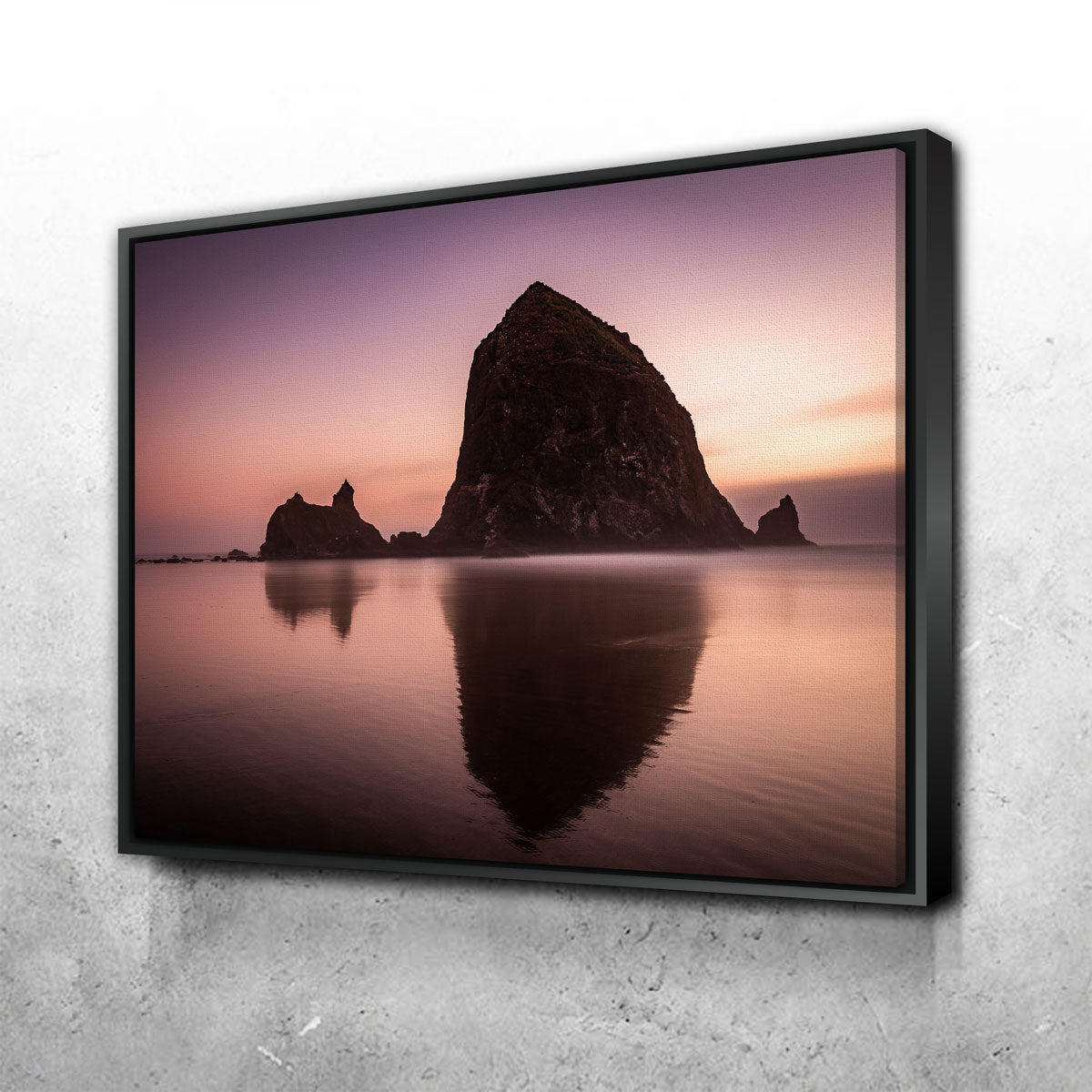 Exquisite Haystack Rock Wall Art - Handmade Canvas with Sustainable Pine Frames