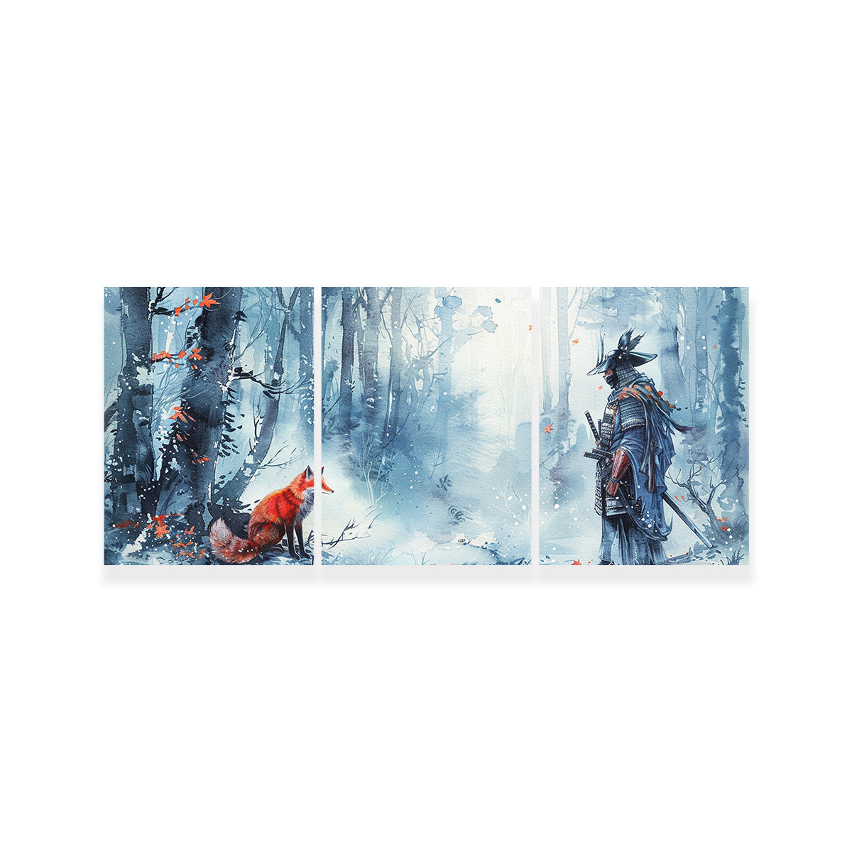 Authentic Japanese Samurai and Stunning Red Fox Wall Art Decor