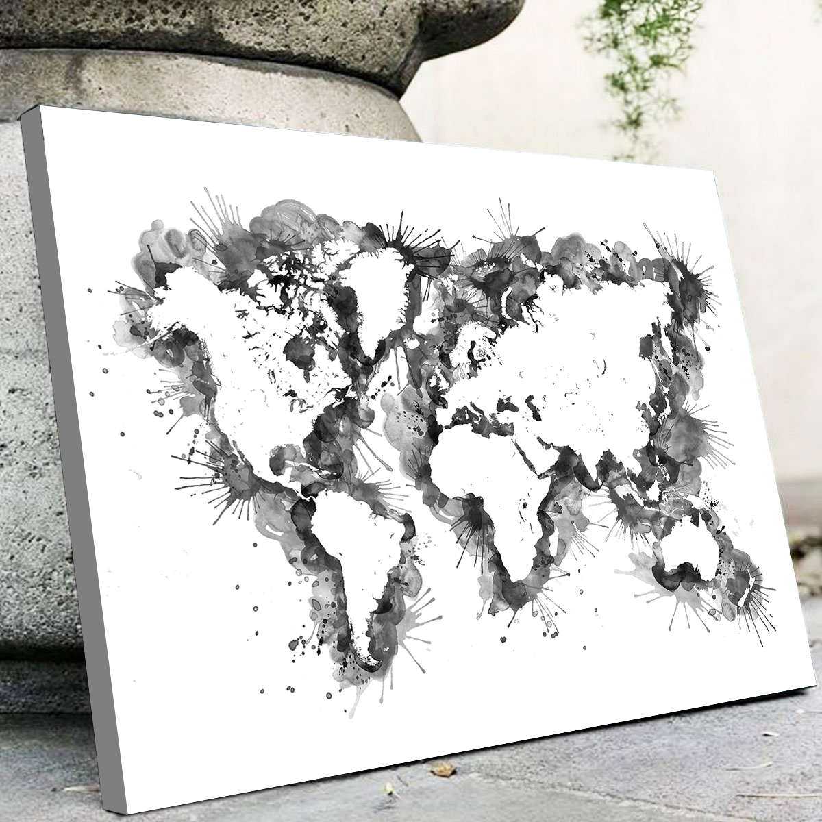 Stunning Grey Splatter World Map Wall Art for Home Decor