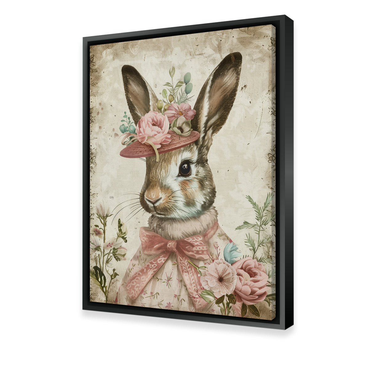 Adorable Rabbit Wearing Floral Hat Wall Art for Stunning Home Decor