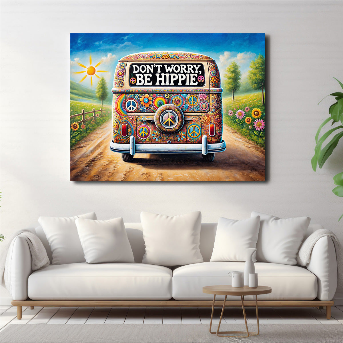 Stylish DON'T WORRY, BE HIPPIE Hippie Van Wall Art for Your Home Decor