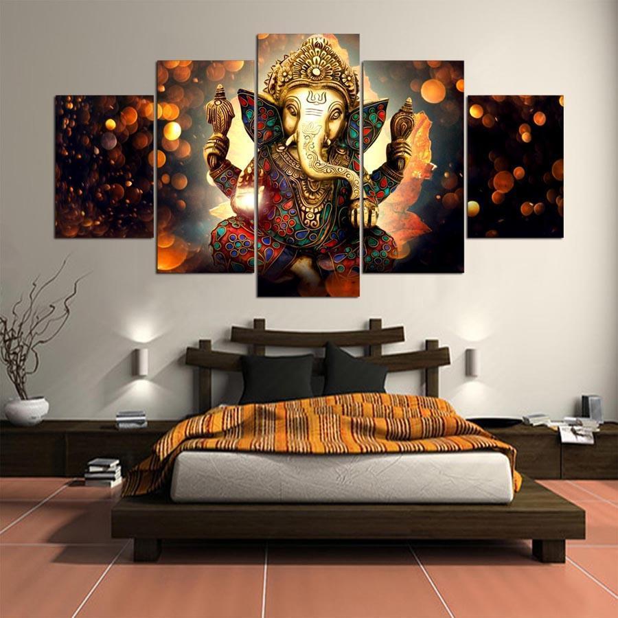Exquisite Ganesha Deity 5 Piece Wall Art Set for Home Decor