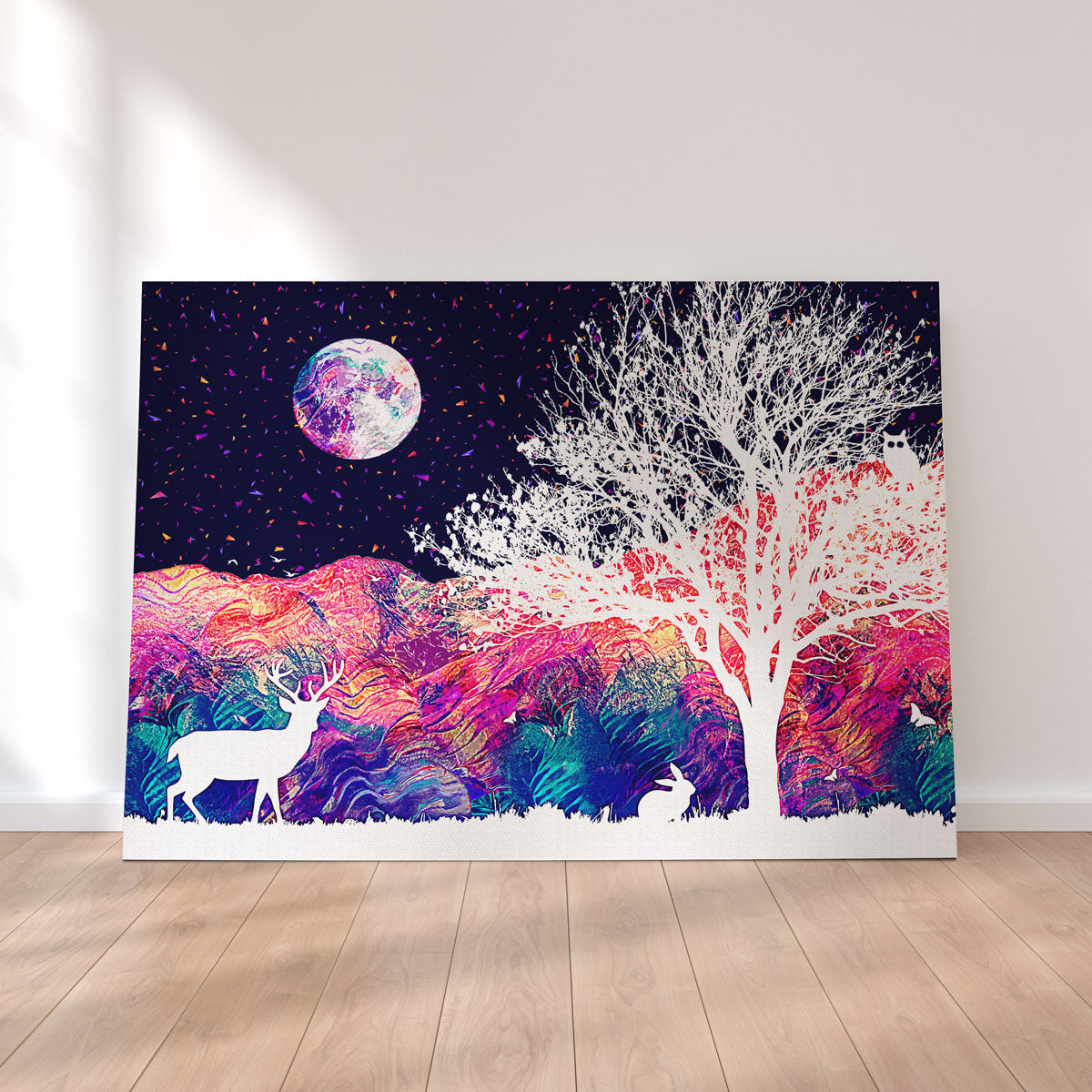 Stunning Abstract Moon Over Wildlife Wall Art for Home Decor