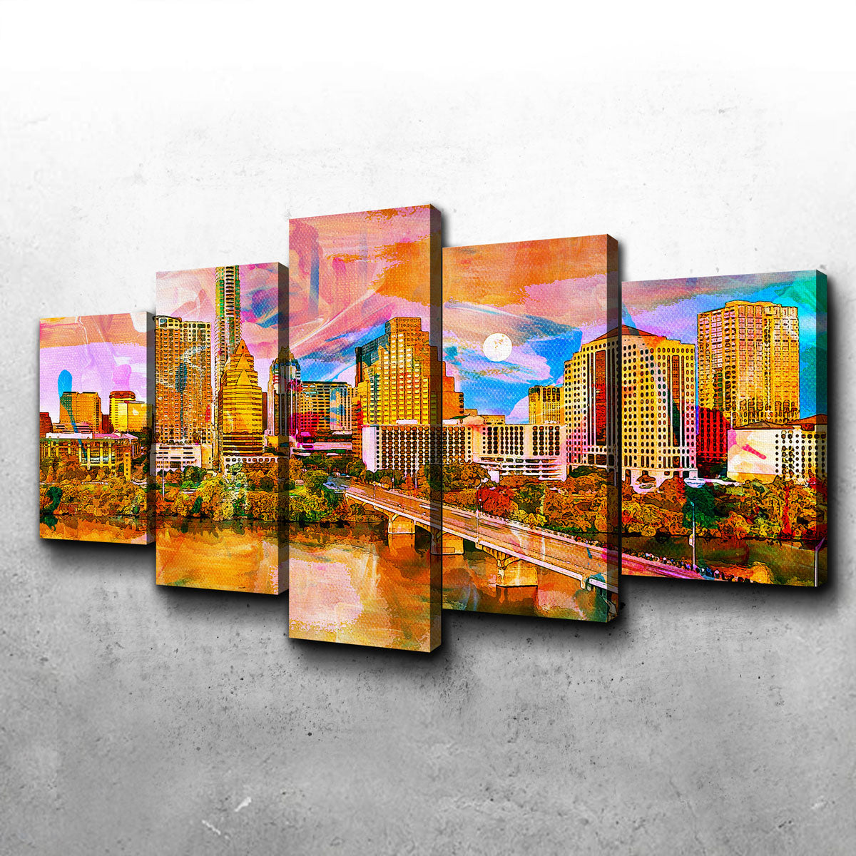 Stunning Abstract Moon Over Austin Wall Art for Home Decor