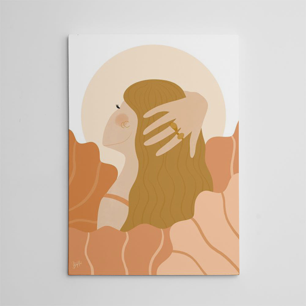 Enchanting Girl Dreaming In Soft Peach Colors Wall Art - Ideal for Home Decor