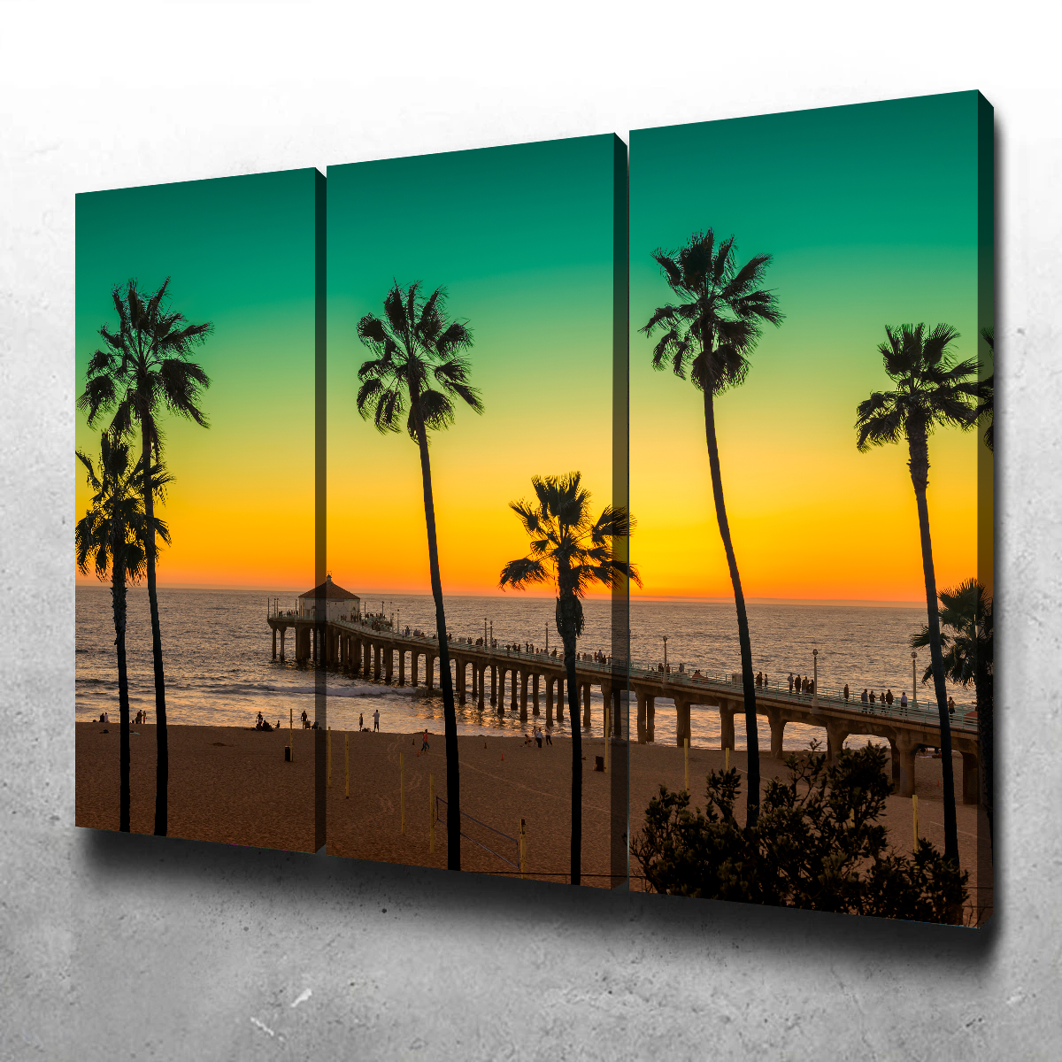 Exquisite Palm Trees and Pier on Manhattan Beach Wall Art for Stunning Home Decor