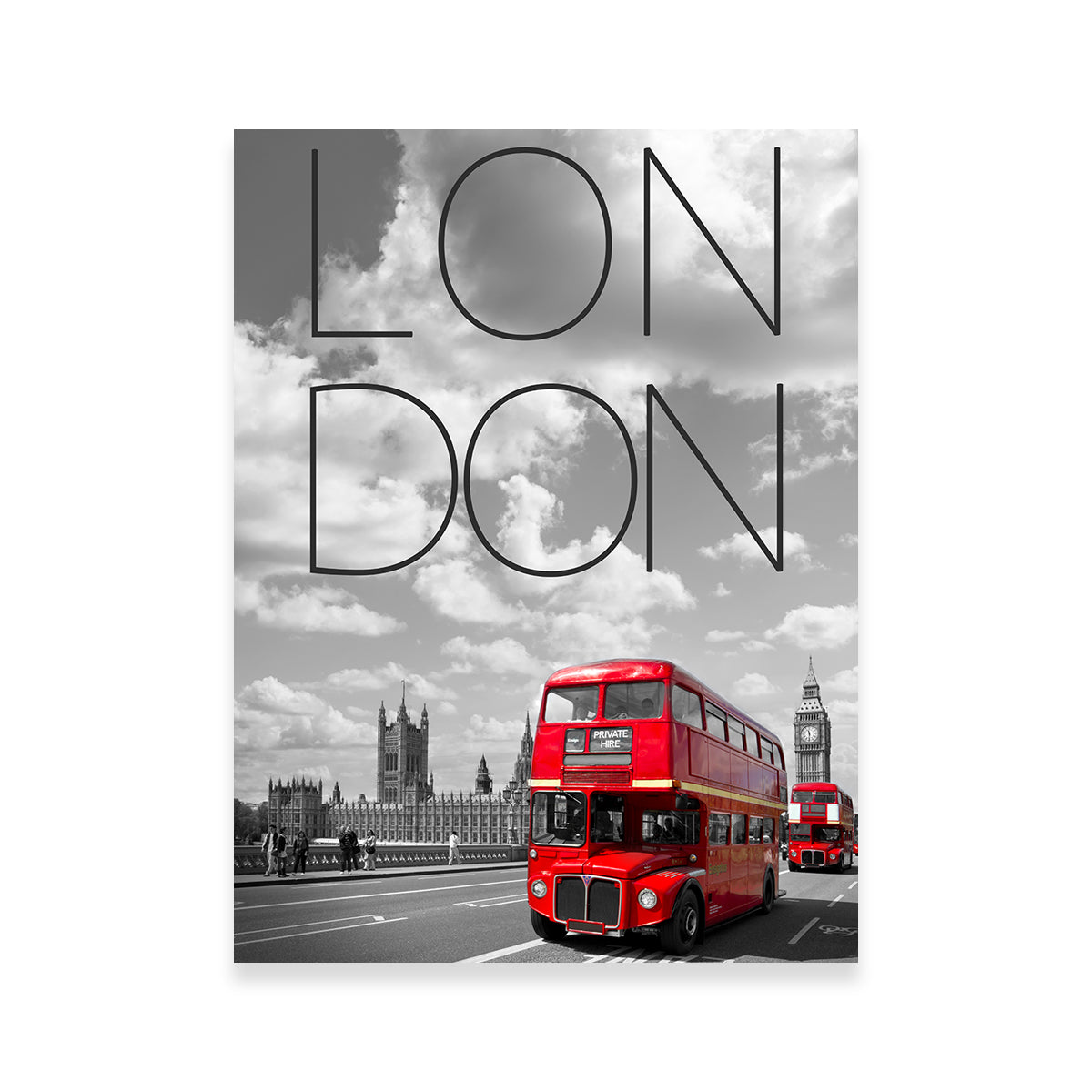 Vibrant Red London Bus Text Wall Art by Melanie Viola