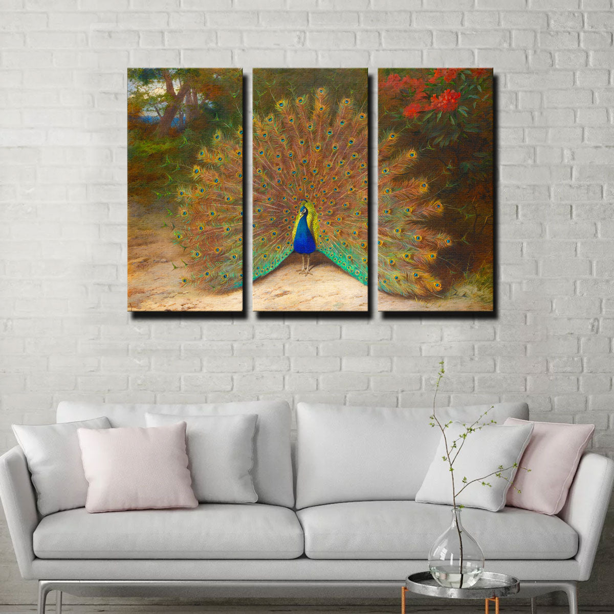 Exquisite Peacock and Peacock Butterfly Wall Art by Archibald Thorburn