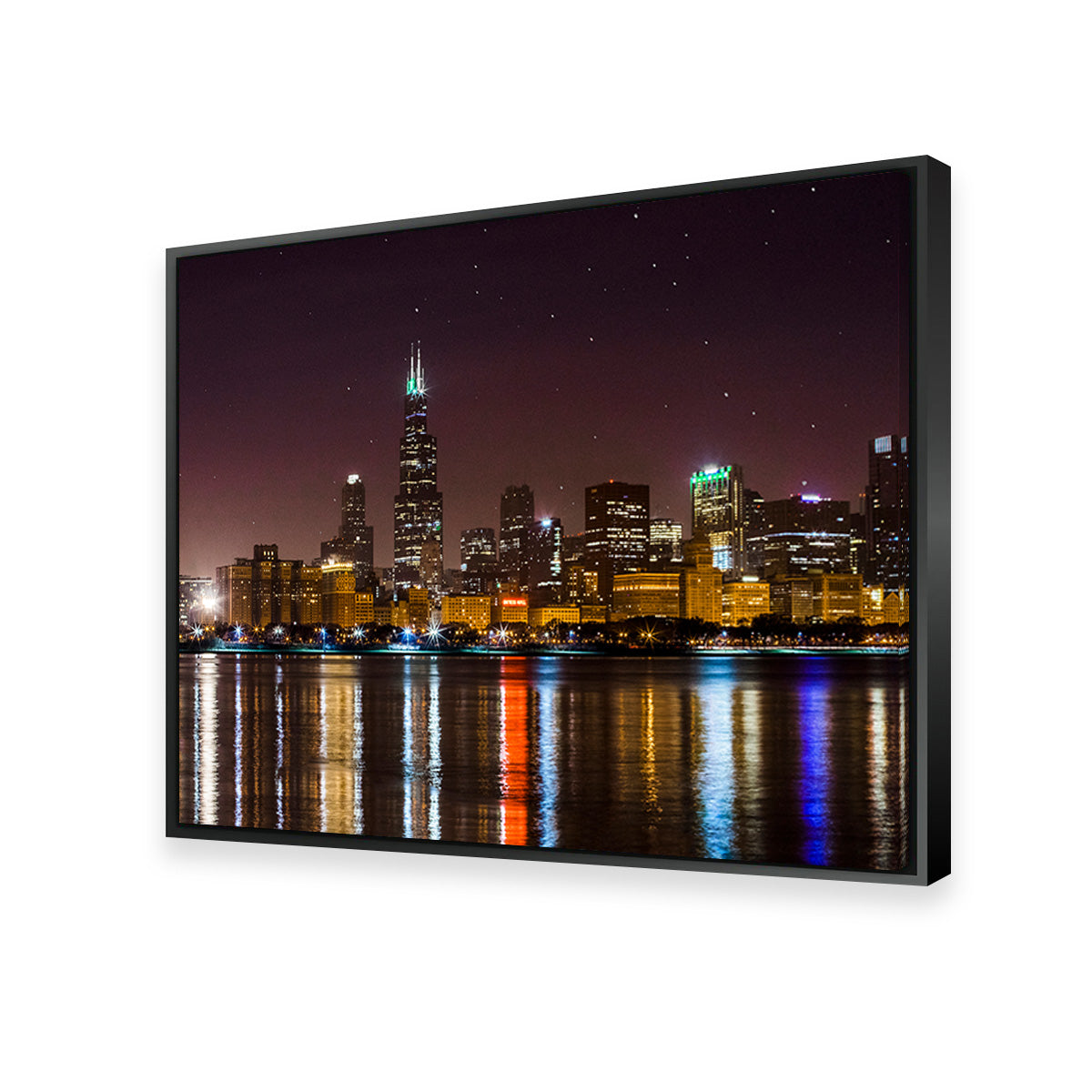 Stunning Chicago Skyline at Night Wall Art for Home Decor