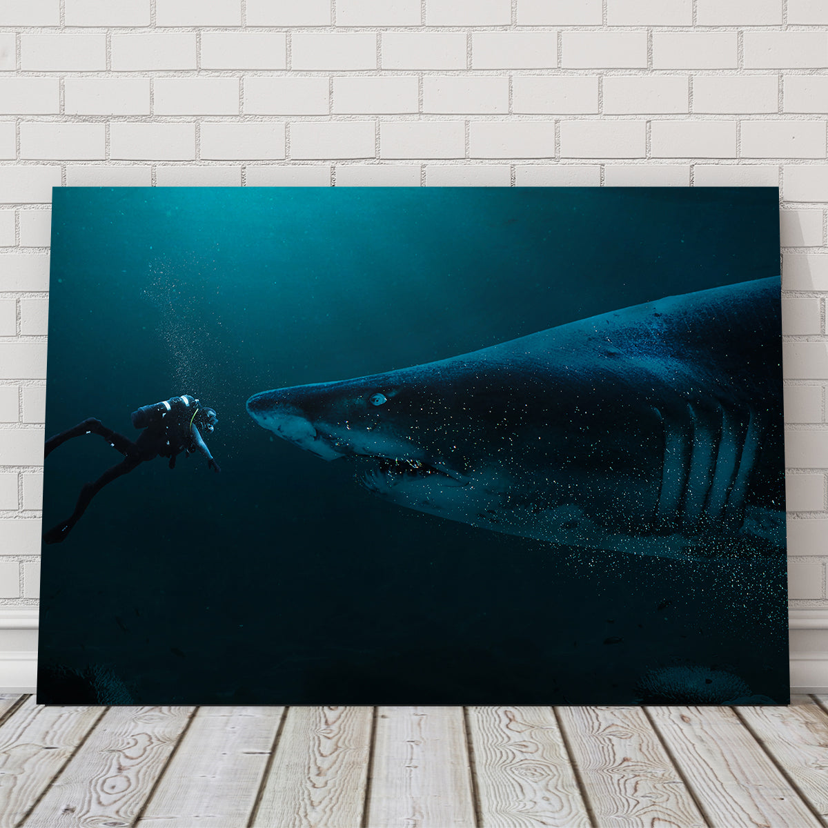 Stunning Diver and Shark Wall Art by Milos