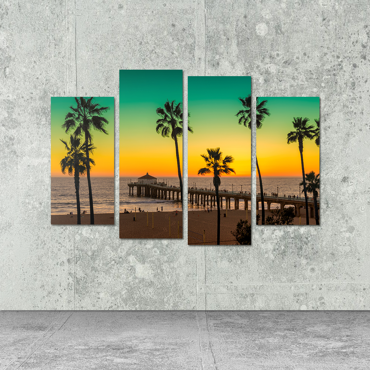 Exquisite Palm Trees and Pier on Manhattan Beach Wall Art for Stunning Home Decor