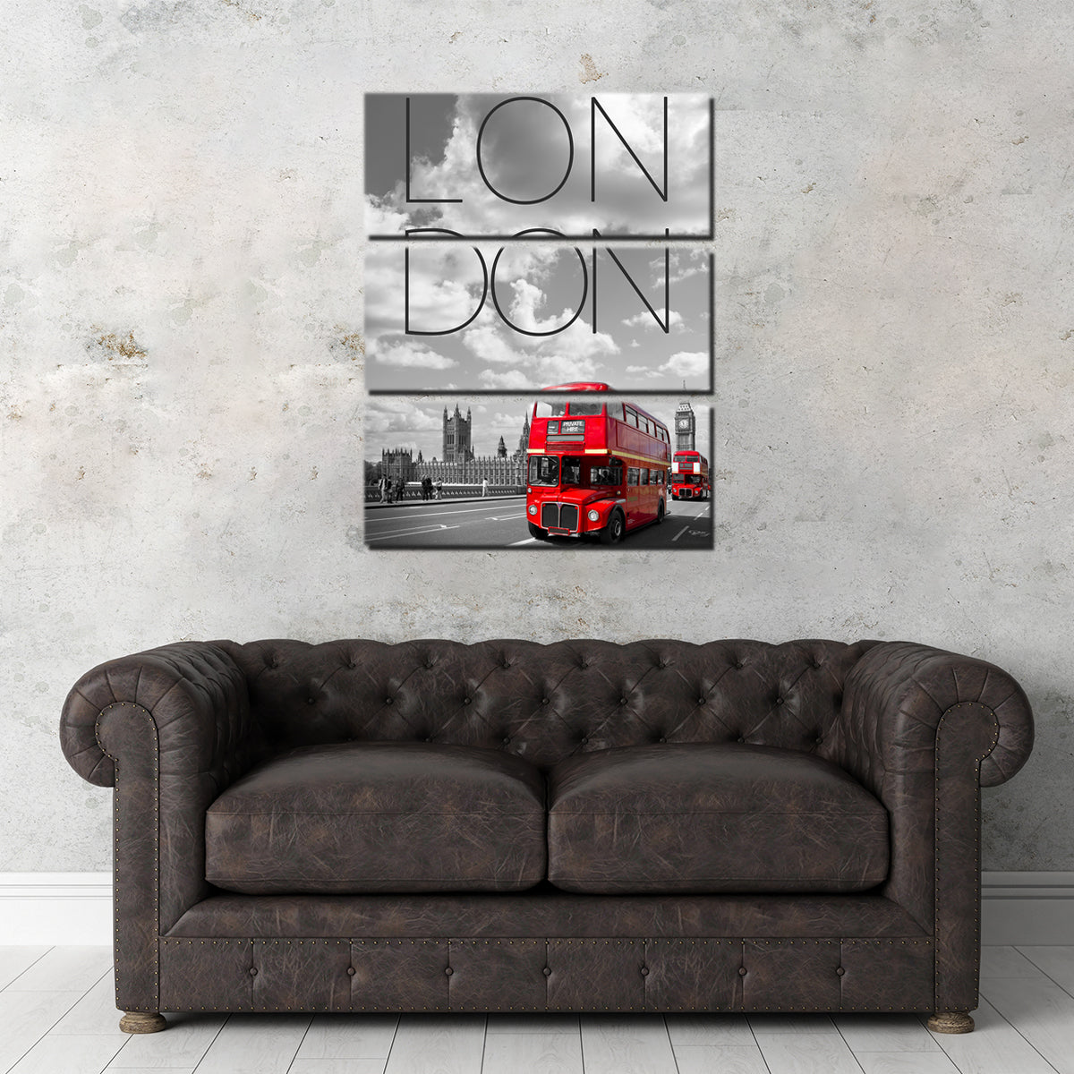 Vibrant Red London Bus Text Wall Art by Melanie Viola