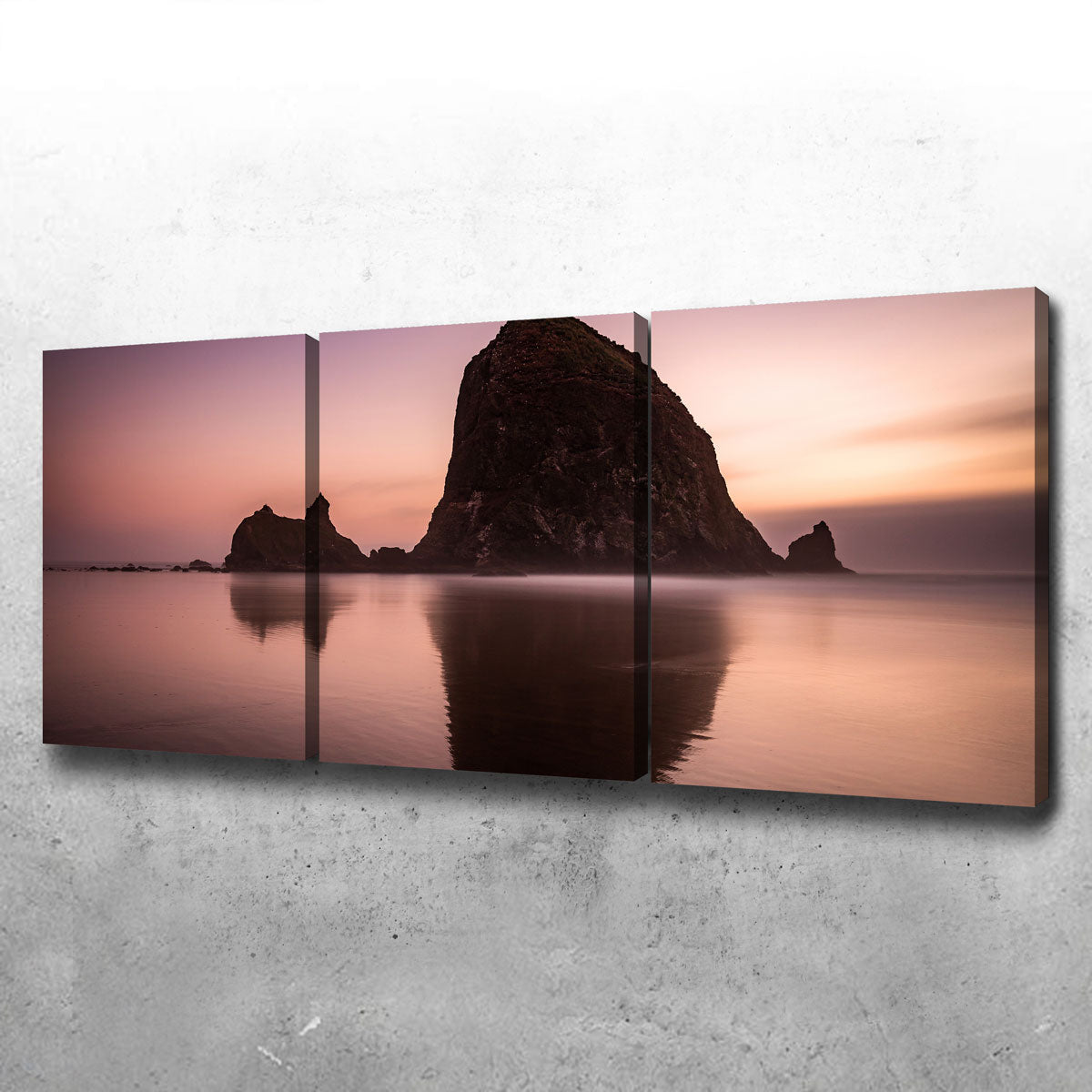 Exquisite Haystack Rock Wall Art - Handmade Canvas with Sustainable Pine Frames