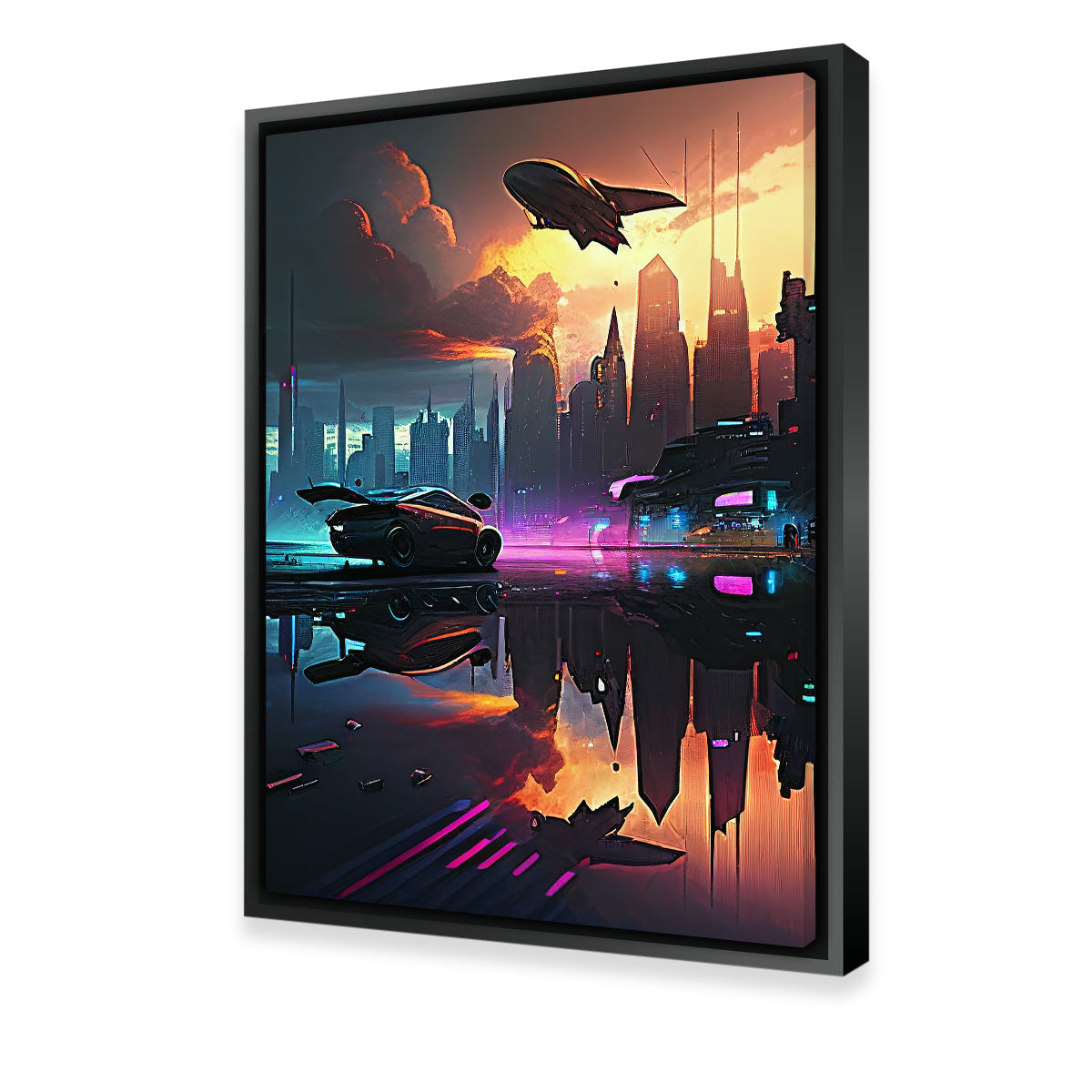 Stunning Patrol Over the Cyber Metropolis Wall Art for Modern Decor