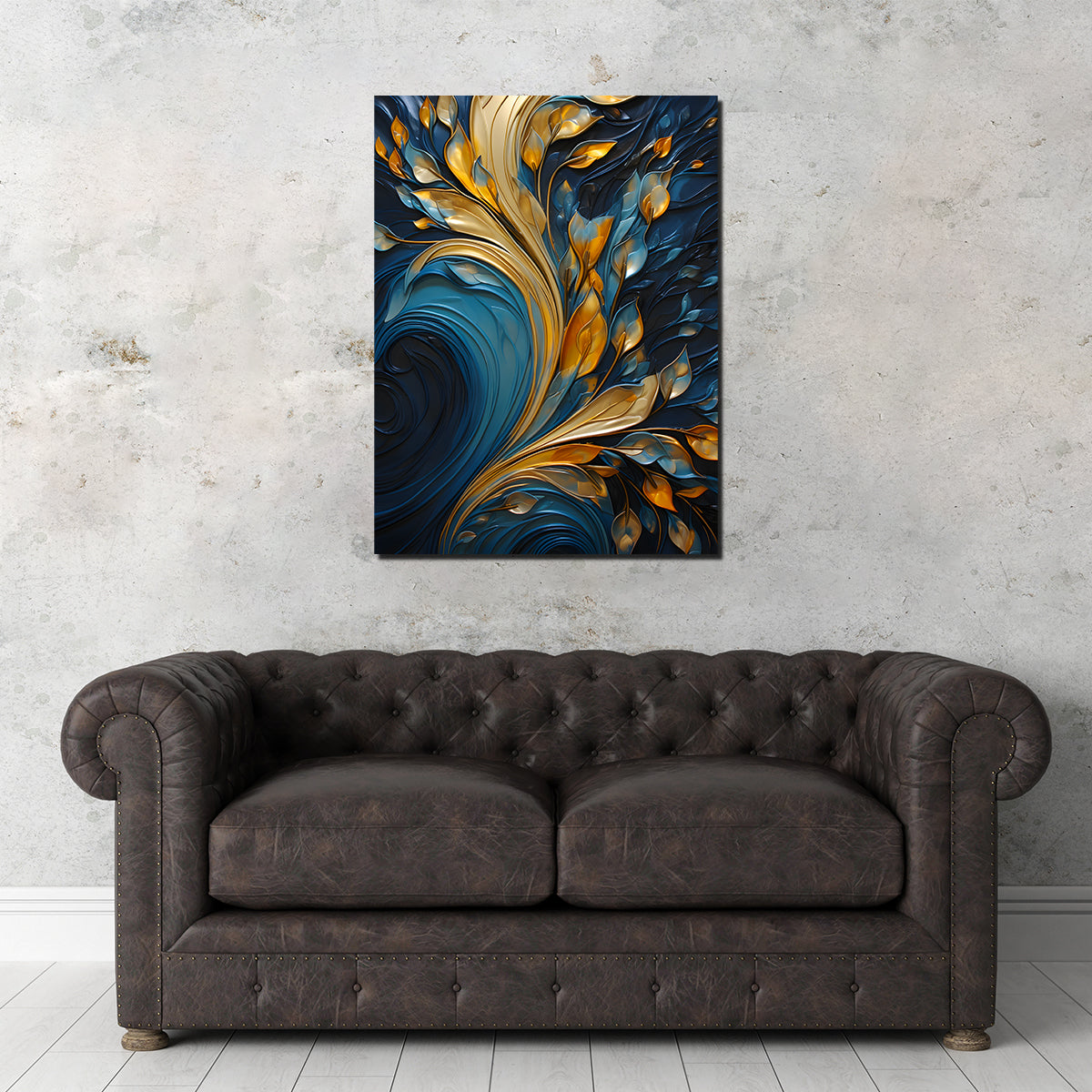 Abstract Blue Gold Waves 26 Wall Art - Premium Sustainable Canvas Print