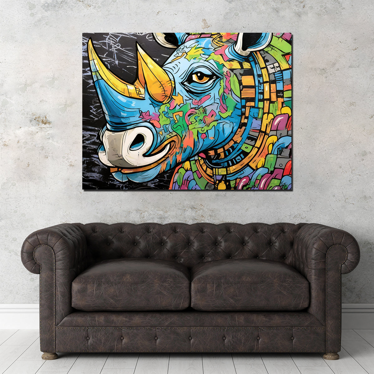 Stunning Rhino Graffiti Wall Art by Stephen Chambers