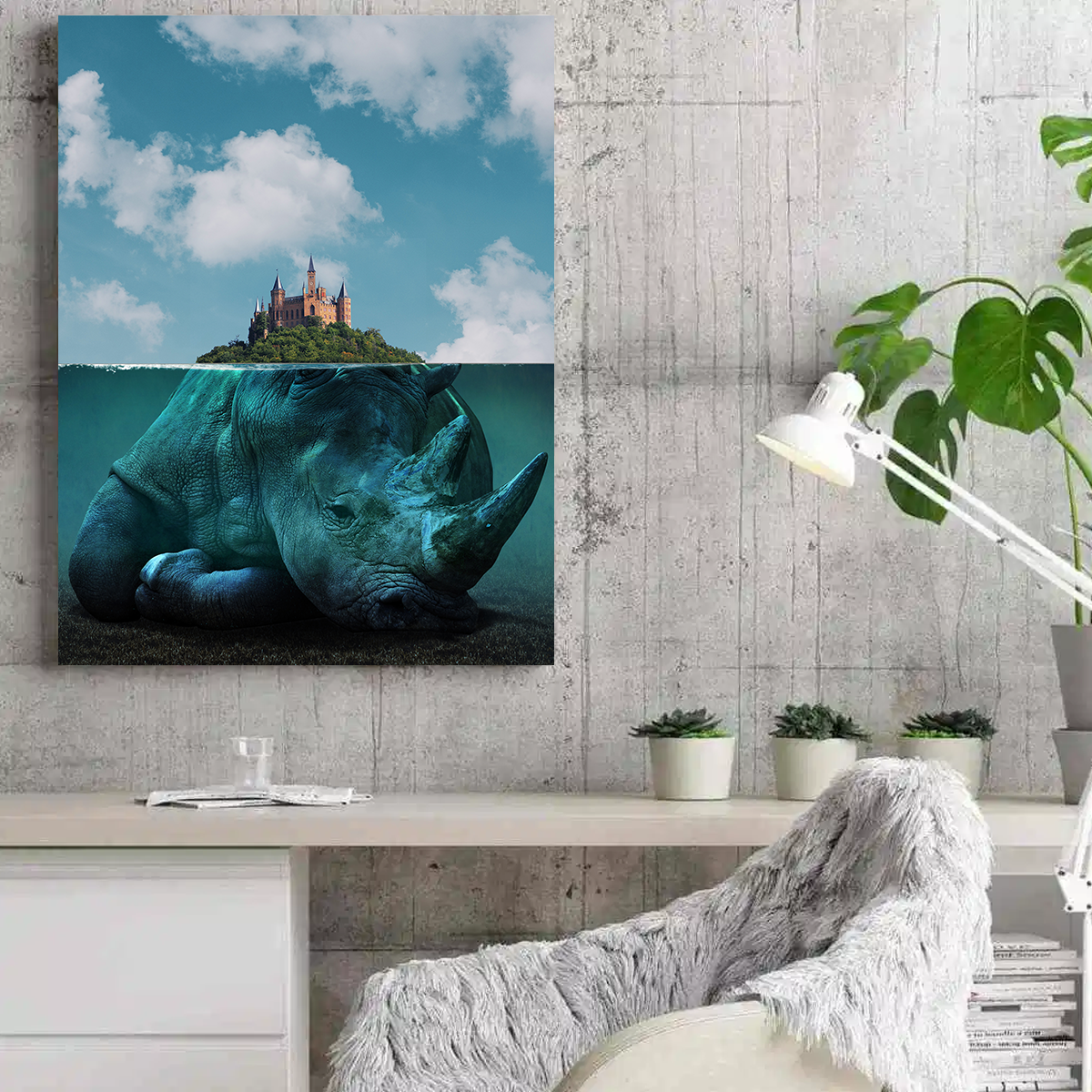 Stunning Rhino Island Wall Art by Ibrahim Saifee
