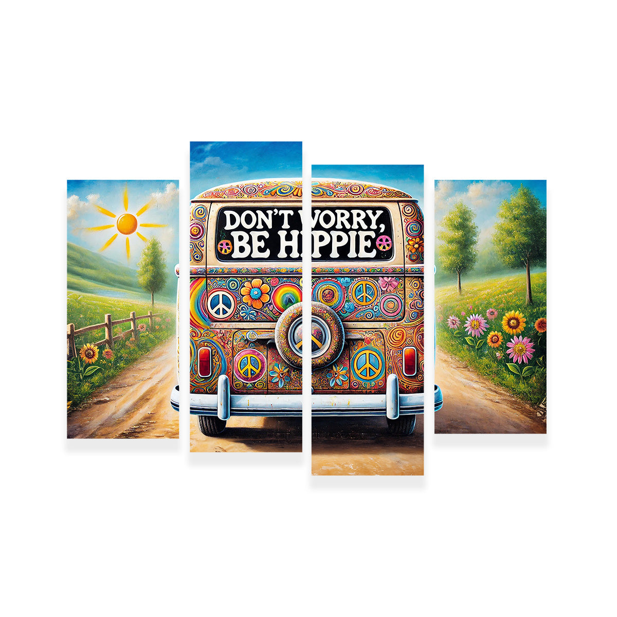 Stylish DON'T WORRY, BE HIPPIE Hippie Van Wall Art for Your Home Decor