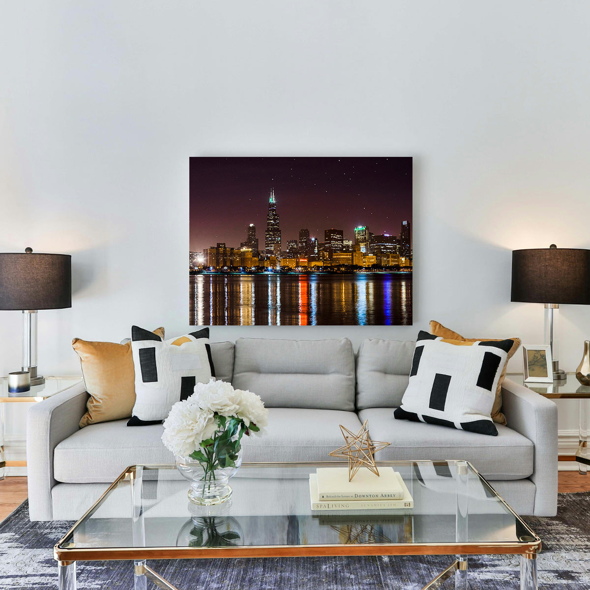 Stunning Chicago Skyline at Night Wall Art for Home Decor