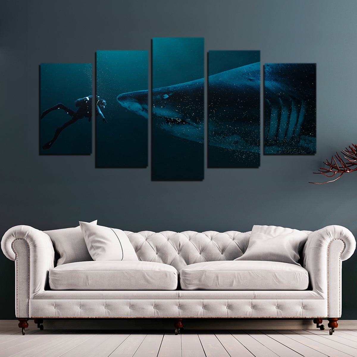 Stunning Diver and Shark Wall Art by Milos